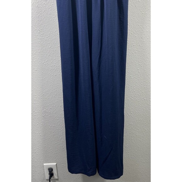 Wide Leg Jumpsuit Overall Strap Solid Blue Pant Jumper Size Large - Picture 5 of 14